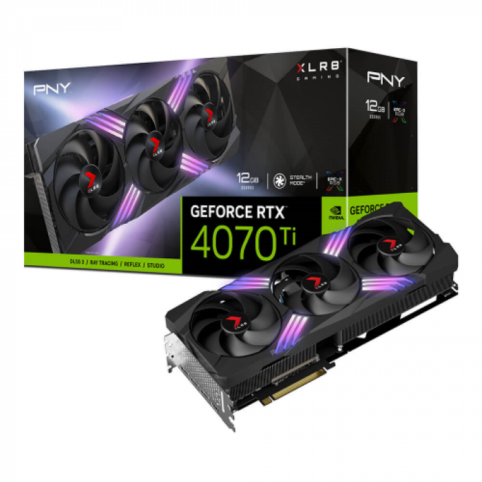 Placa video PNY nVidia GeForce RTX 4070 TI XLR8 Gaming VERTO EPIC-X RGB Triple Fan 12GB, GDDR6X, 192bit