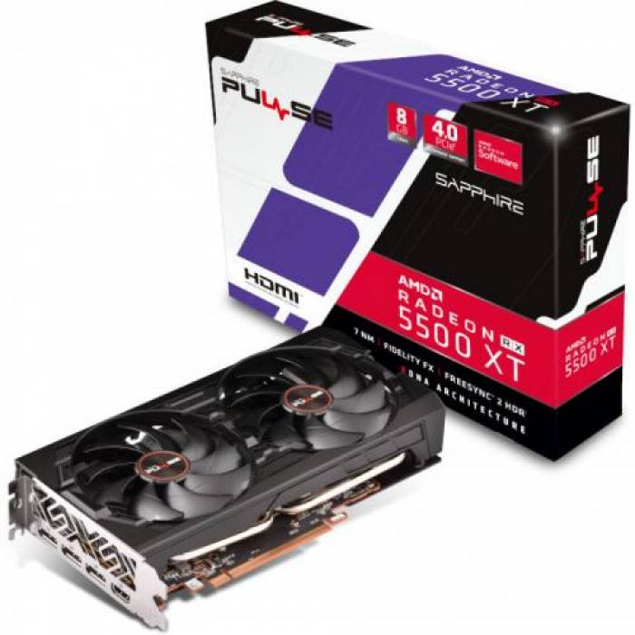 Placa video Sapphire AMD Radeon RX 5500 XT PULSE, 8GB, GDDR6, 128bit