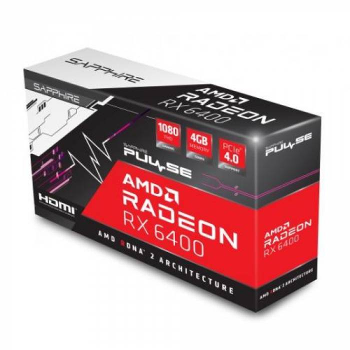 Placa video Sapphire AMD Radeon RX 6400 Pulse 4GB, GDDR6, 64bit, Low Profile