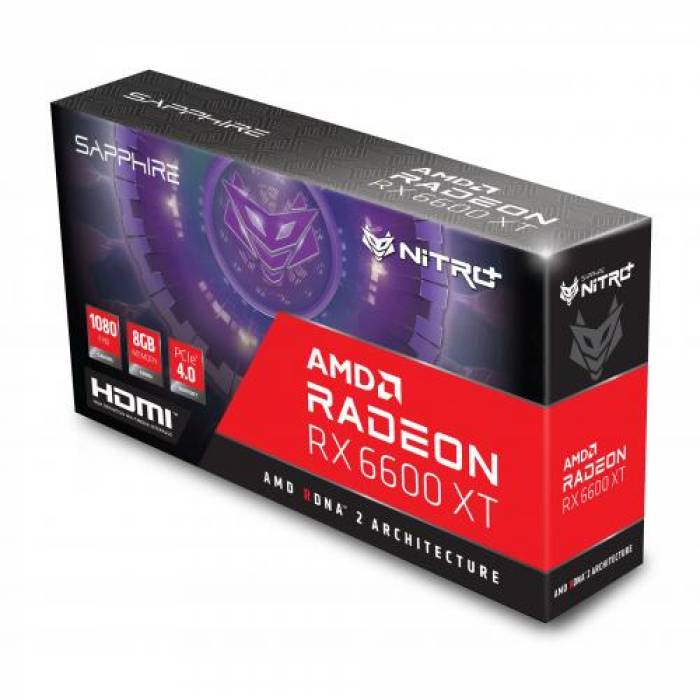 Placa video Sapphire AMD Radeon RX 6600 XT Nitro+ 8GB, GDDR6, 128bit