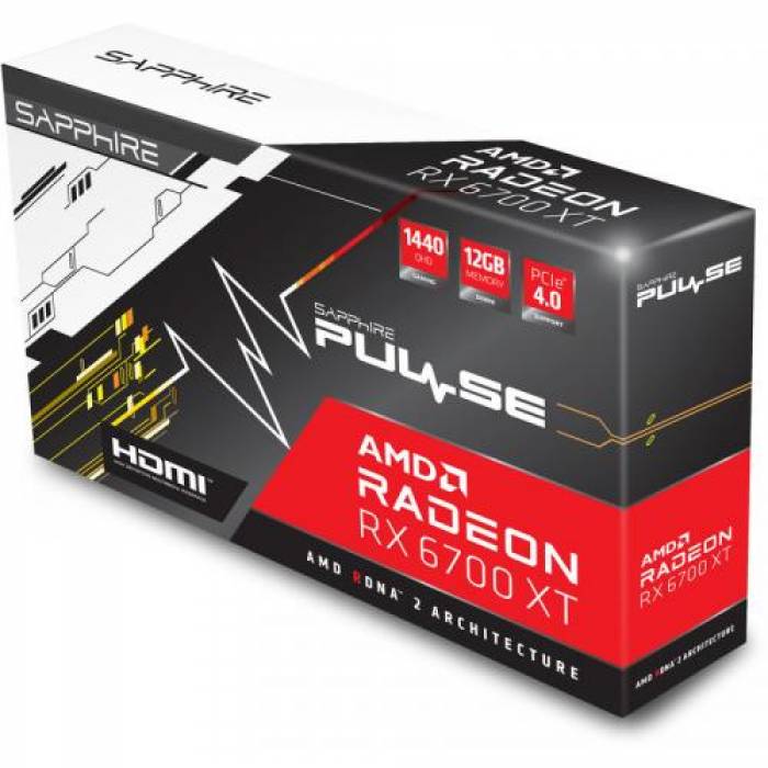 Placa video Sapphire AMD Radeon RX 6700 XT PULSE 12GB, GDDR6, 1‎92bit