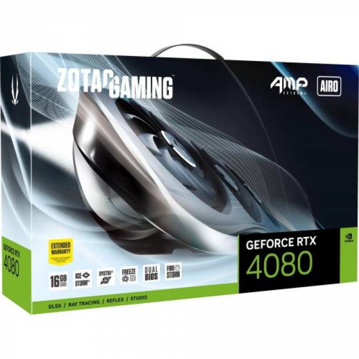 Placa video Zotac nVidia GeForce RTX 4080 AMP Extreme AIRO 16GB, GDDR6X, 256bit