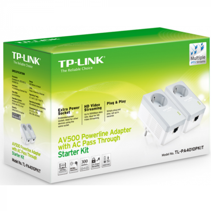 PowerLine TP-Link TL-PA4010P, White, 2 bucati