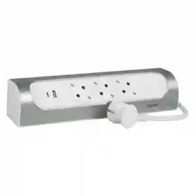 Prelungitor Legrand L694502, 3x Schuko, 1x USB, 1x USB-C, 1m, White-Silver