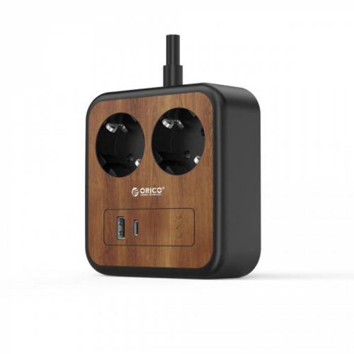 Prelungitor Orico APD-2A1U1C-EU-18W, 2x Schuko, 1x USB, 1x USB-C, 1.3m, Brown