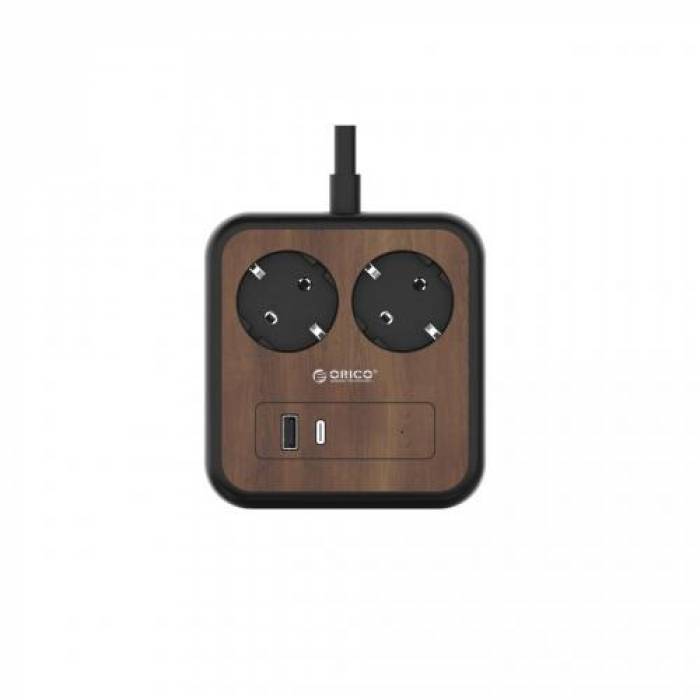 Prelungitor Orico APD-2A1U1C-EU-18W, 2x Schuko, 1x USB, 1x USB-C, 3m, Brown