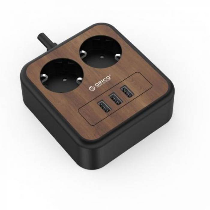 Prelungitor Orico APD-2A3U-EU-15W, 2x Schuko, 3x USB, 1.3m, Brown