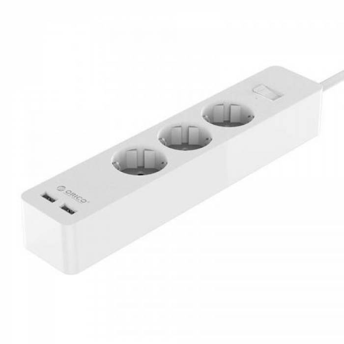 Prelungitor Orico GPC-3A2U, 3x Schuko, 2x USB, 1.5m, White