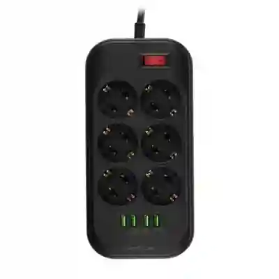 Prelungitor Serioux SRXP-PS66B, 6 prize, 4x USB, Black