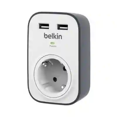 Priza Belkin BSV103VF, 1x priza, 2x USB, White-Grey