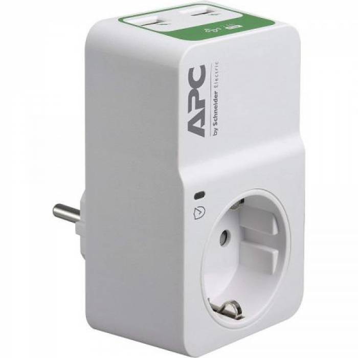 Priza cu protectie APC PM1WU2-GR Essential SurgeArrest 1x Schuko, 2x USB, White