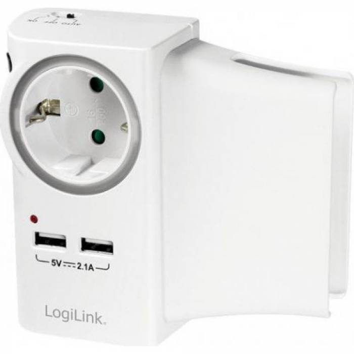 Priza Logilink PA0165, 1 priza Schuko, 2x USB, White