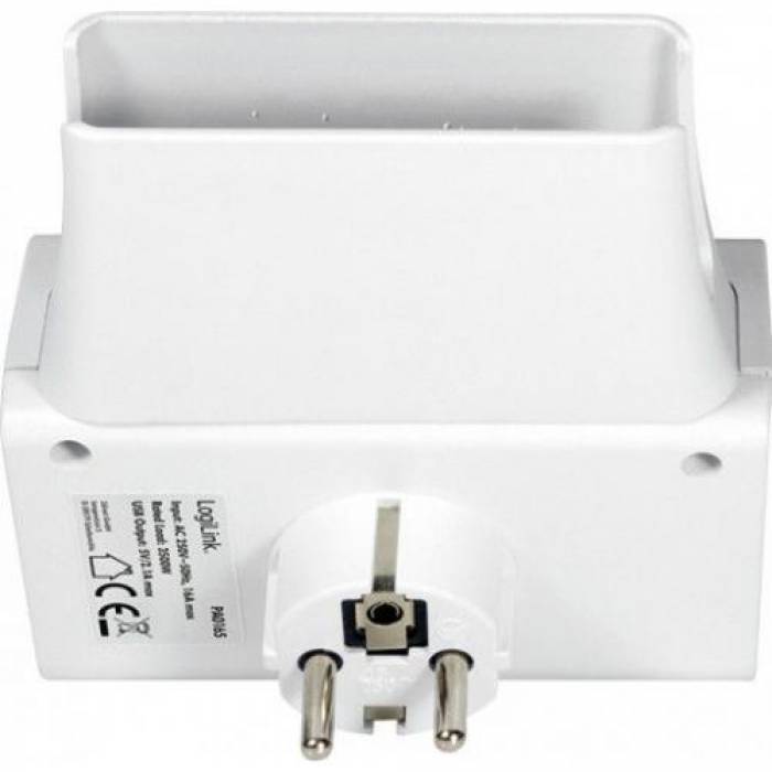 Priza Logilink PA0165, 1 priza Schuko, 2x USB, White