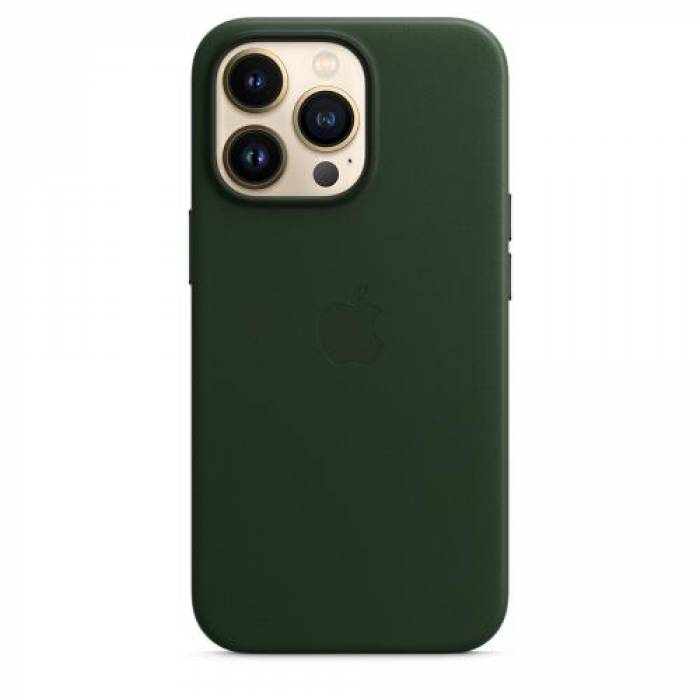 Protectie pentru spate Apple MagSafe Leather pentru iPhone 13 Pro, Sequoia Green