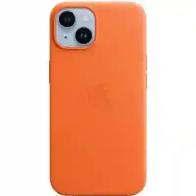 Protectie pentru spate Apple MagSafe Leather pentru Iphone 14, Orange