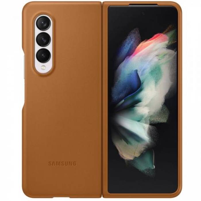 Protectie pentru spate Samsung Leather Cover pentru Galaxy Z Fold 3 (F926), Brown 