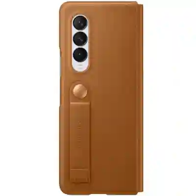 Protectie pentru spate Samsung Leather Flip Stand Cover pentru Galaxy Z Fold 3 (F926), Brown