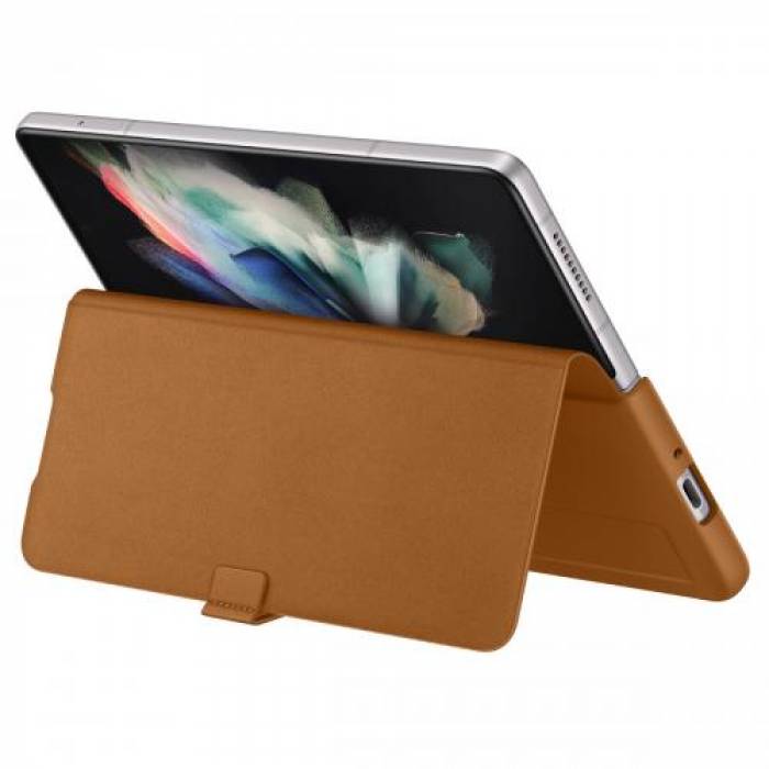 Protectie pentru spate Samsung Leather Flip Stand Cover pentru Galaxy Z Fold 3 (F926), Brown