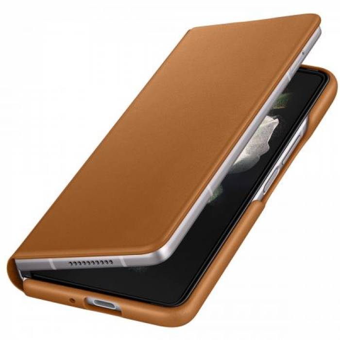 Protectie pentru spate Samsung Leather Flip Stand Cover pentru Galaxy Z Fold 3 (F926), Brown
