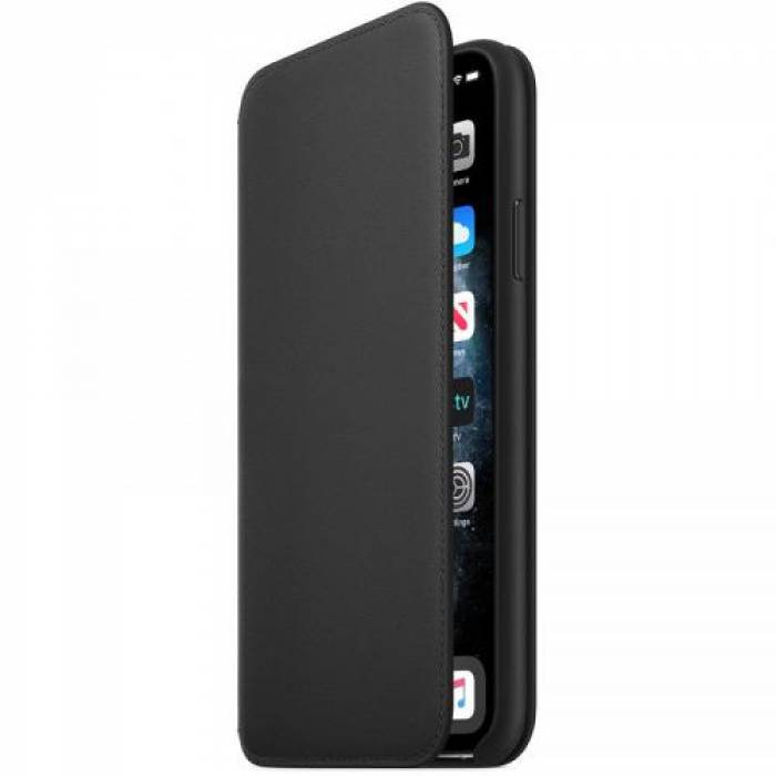 Protectie tip Book Apple Leather Folio pentru iPhone 11 Pro Max, Black