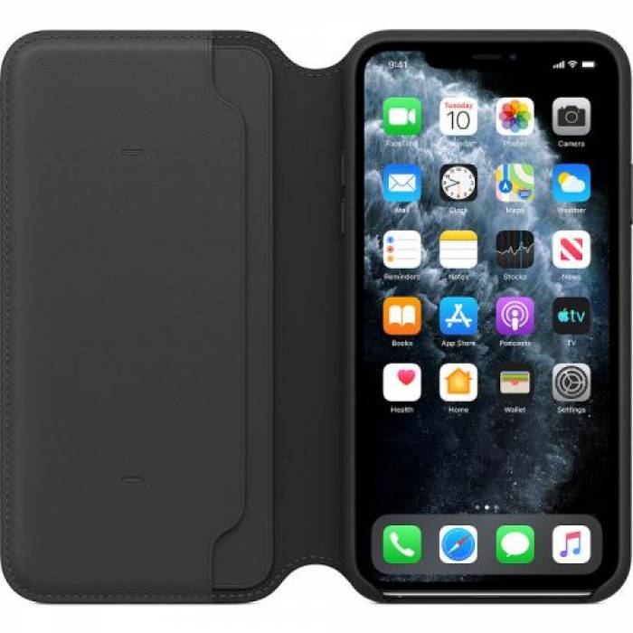 Protectie tip Book Apple Leather Folio pentru iPhone 11 Pro Max, Black