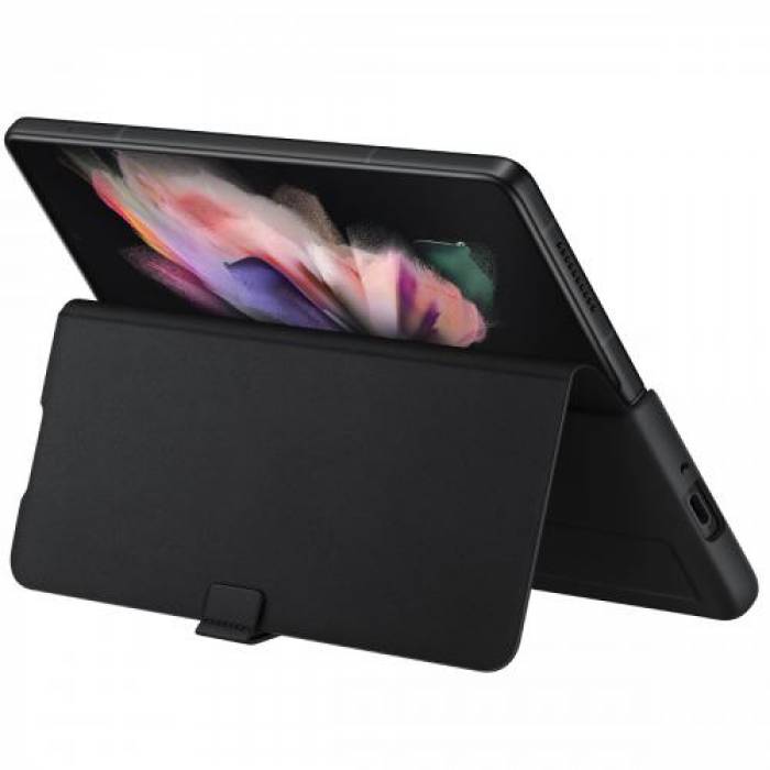 Protectie tip Book Samsung Leather Flip Stand Cover pentru Galaxy Z Fold 3 (F926), Black