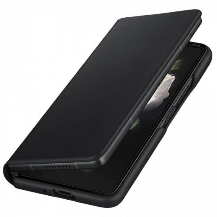 Protectie tip Book Samsung Leather Flip Stand Cover pentru Galaxy Z Fold 3 (F926), Black