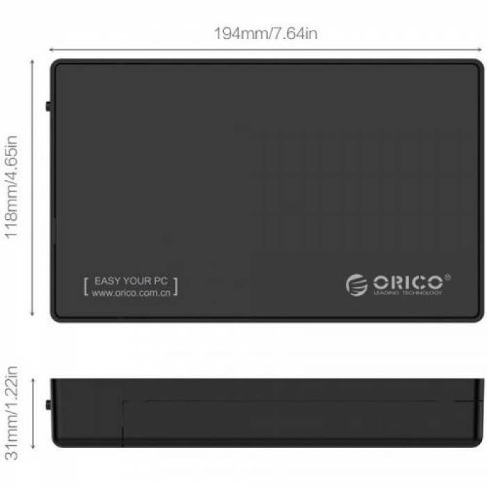 Rack Extern HDD Orico 3588C3, USB 3.0 Type-C - SATA, 3.5inch,  Black