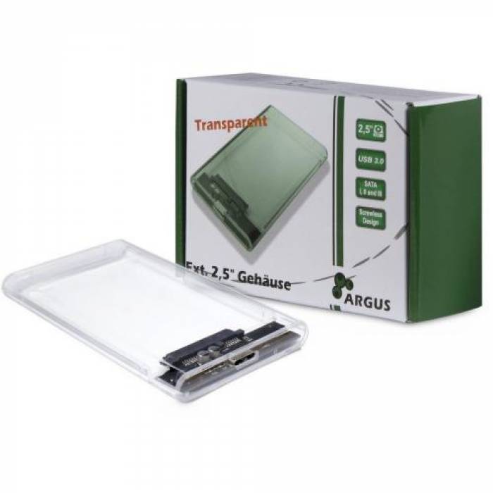 Rack HDD Inter-Tech Argus GD-25000, USB 3.0, SATA3, Transparent