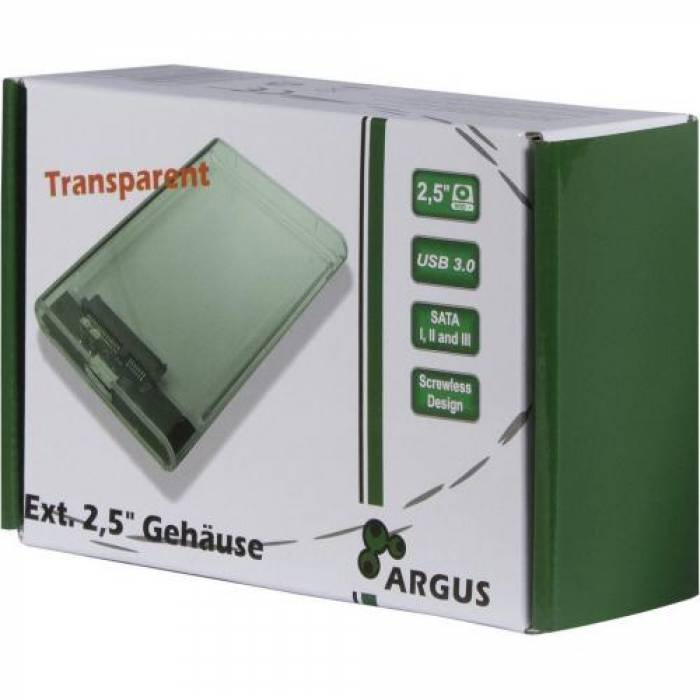 Rack HDD Inter-Tech Argus GD-25000, USB 3.0, SATA3, Transparent