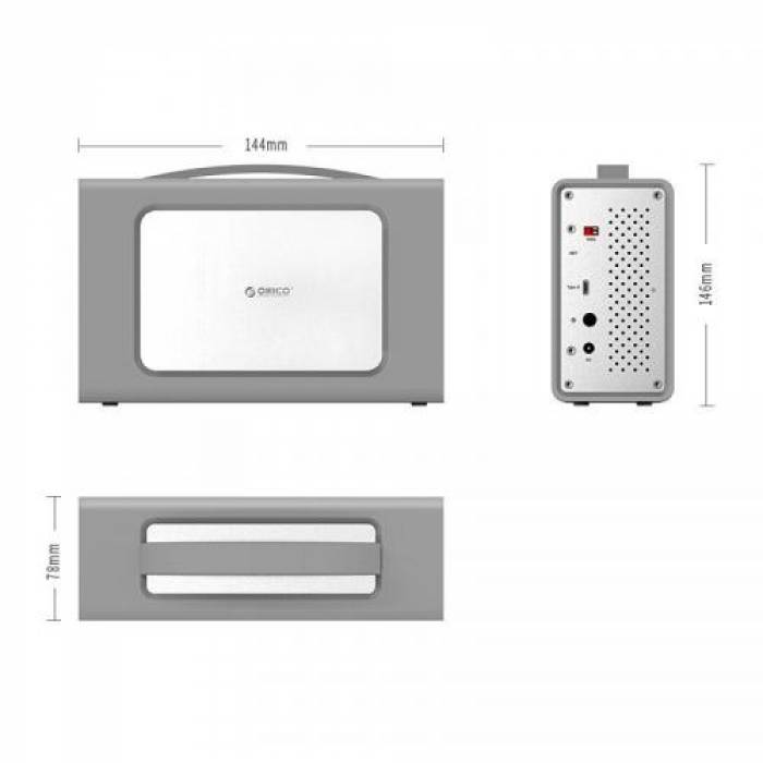 Rack HDD Orico RS200RC3, SATA3, USB 3.1 Tip C, 2x 3.5inch, Silver