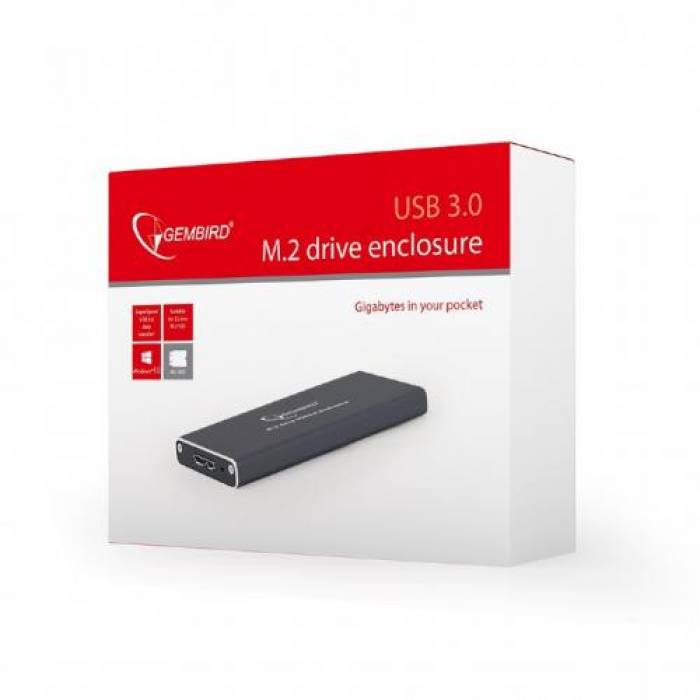 Rack SSD Gembird, M.2 - USB 3.0, Black