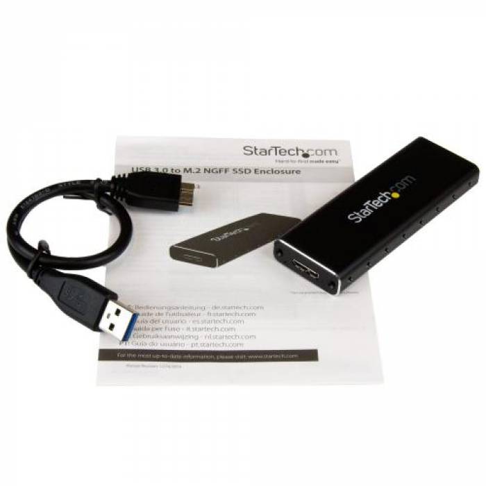 Rack SSD Startech, USB 3.0, M.2 SATA, Black