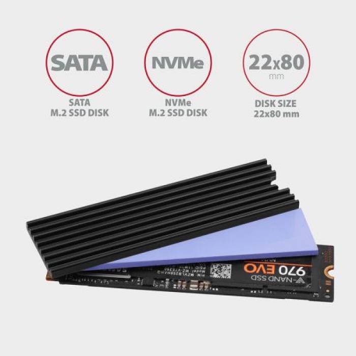 Radiator SSD Axagon CLR-M2L3, Black