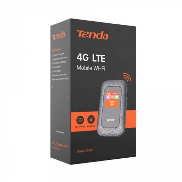 Router Wireless Portabil Tenda 4G185, LTE, Black-Grey
