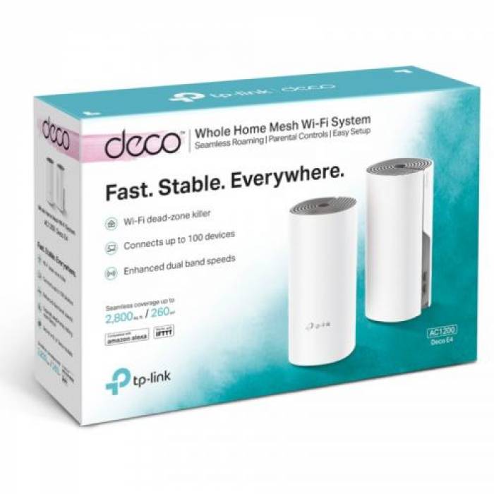 Router wireless TP-LINK Mesh Deco E4 Dual-Band, 2x LAN, 2 bucati