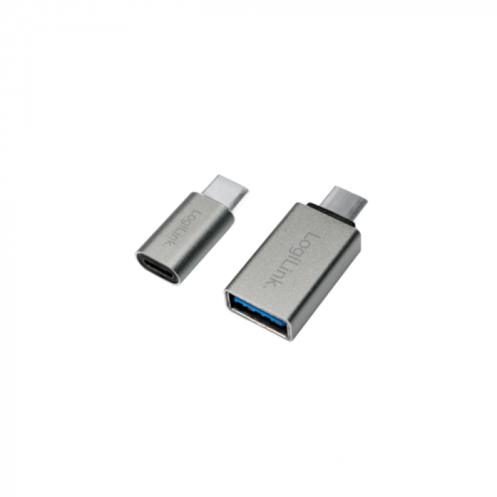 Set Adaptoare LogiLink MicroUSB Female - USB-C Male + USB 3.0 Female - USB-C Male, Silver