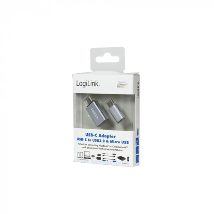 Set Adaptoare LogiLink MicroUSB Female - USB-C Male + USB 3.0 Female - USB-C Male, Silver