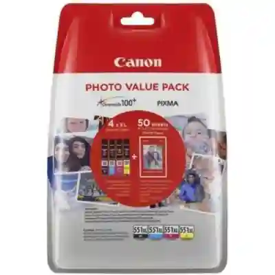 Set Cartuse Cerneala Canon CLI-551XL C/M/Y/BK + 10x15 Photo Paper (50 sheets) 