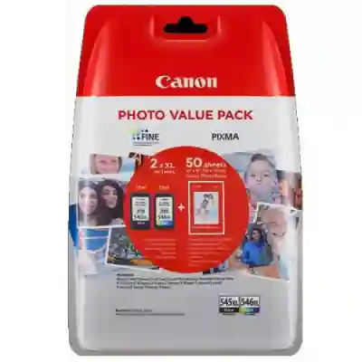 Set Cartuse Cerneala Canon PG-545XL + CL-546 XL + 50 coli hartie foto 10x15cm