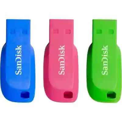 Set Stick memorie SanDisk Cruzer Blade 16GB, USB, Blue/Green/Pink, 3pack
