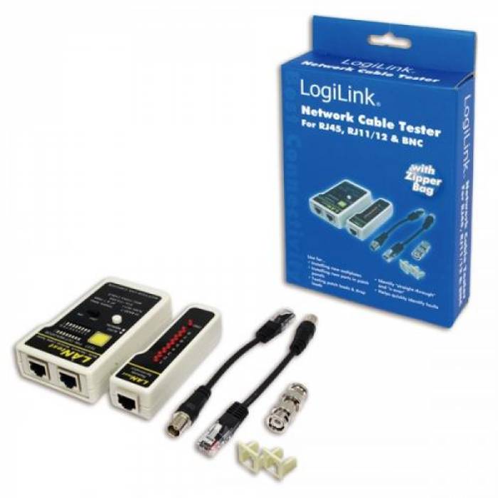 Set testare cablu retea RJ45 / RJ11 / RJ12, BNC, Logilink WZ0015