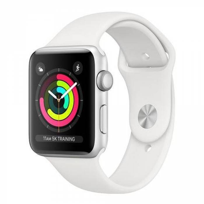 Smartwatch Apple Series 3 GPS, 1.65inch, curea silicon, Silver-White