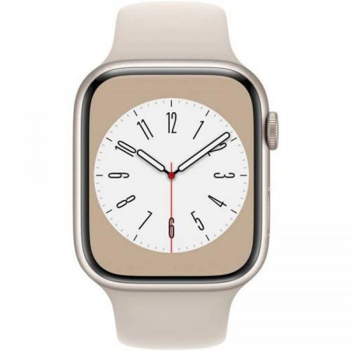 Smartwatch Apple Watch Series 8 Aluminium, 1.9inch, 4G, curea silicon, Starlight-Starlight