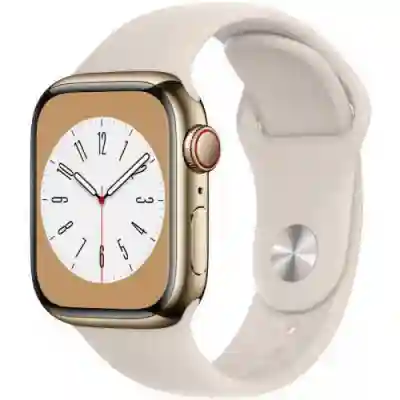 Smartwatch Apple Watch Series 8 Stainless Steel, 1.69inch, 4G, curea silicon, Gold-Starlight