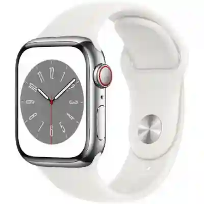 Smartwatch Apple Watch Series 8 Stainless Steel, 1.69inch, 4G, curea silicon, Silver-White