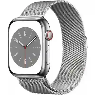 Smartwatch Apple Watch Series 8 Stainless Steel, 1.9inch, 4G, curea metal, Silver-Silver Milanese