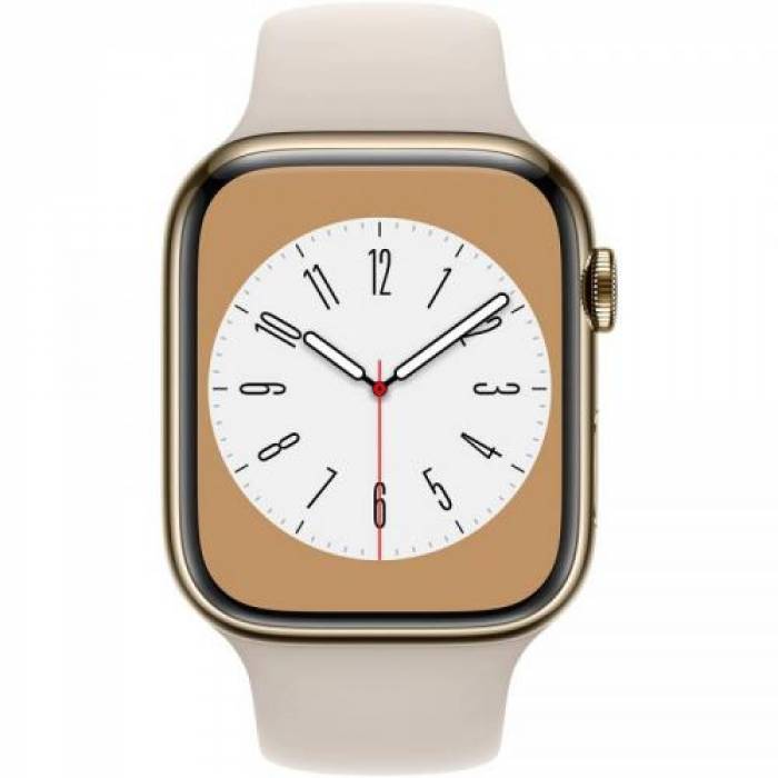 Smartwatch Apple Watch Series 8 Stainless Steel, 1.9inch, 4G, curea silicon, Gold-Starlight