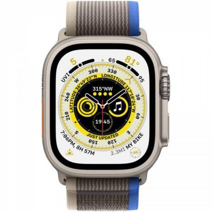 Smartwatch Apple Watch Ultra, 1.92inch, 4G, curea nylon M-L, Titan-Blue/Gray Trail Loop