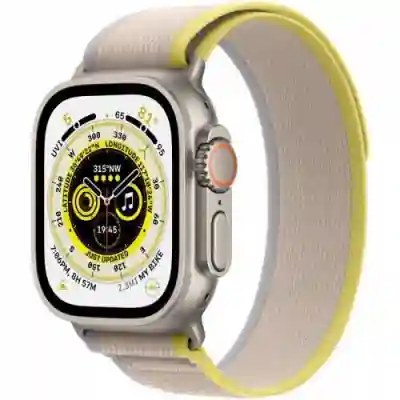 Smartwatch Apple Watch Ultra, 1.92inch, 4G, curea nylon M-L, Titan-Yellow/Beige Trail Loop